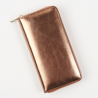 Large brown and gold women's wallet with a shiny finish - Accessories