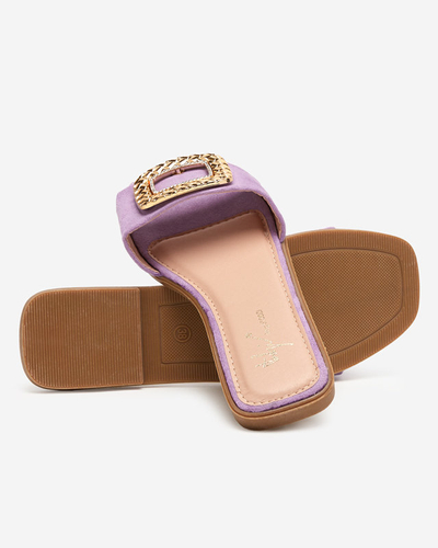 OUTLET Violet eco suede women's slippers with a gold buckle Lozi. Footwear