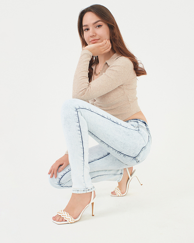 Blue women's skinny jeans with zippers - Clothing