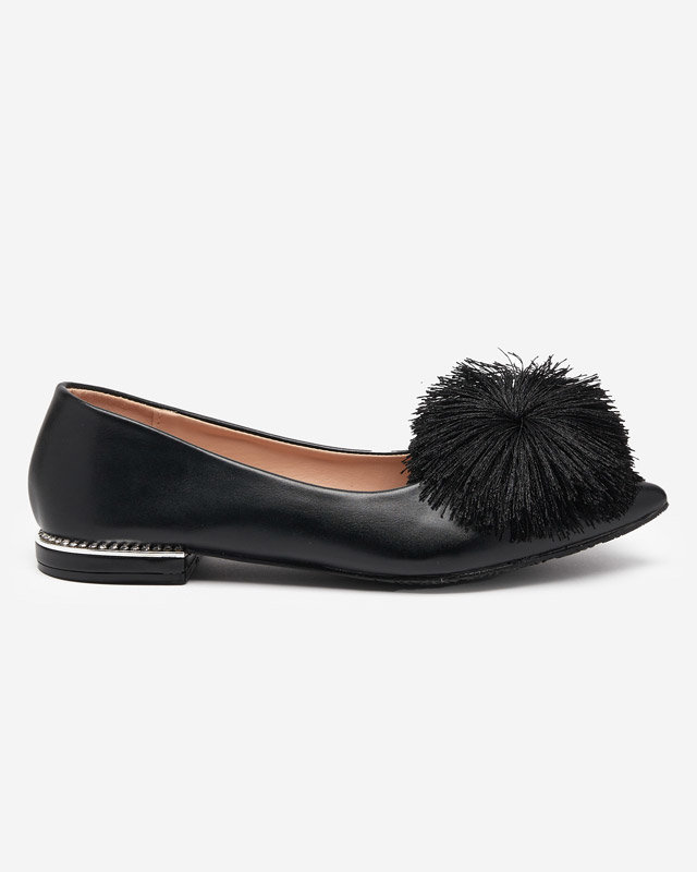 Black women's ballerinas with a pompom and cubic zirconia Hesino - Footwear