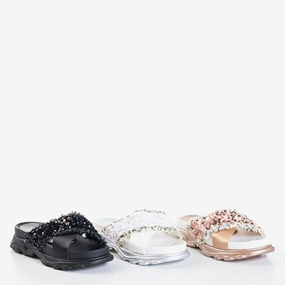 Black women's flip-flops with sequins Kobi - Footwear