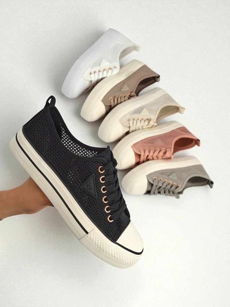 Melania Nero – damskie trampki z tkaniny mesh na płaskiej podeszwie 3cm