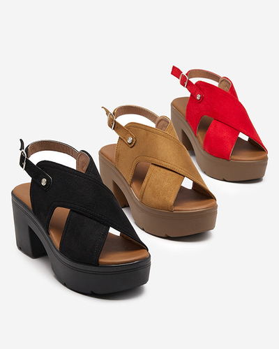 OUTLET Women's eco suede camel sandals on the Mihele post - Footwear
