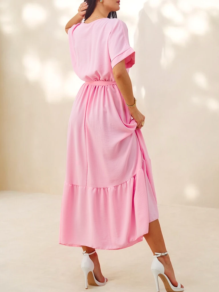 Женское миди платье Royalfashion с короткими рукавами и декоративными пуговицами