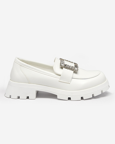 OUTLET Women's white matt shoes with a silver Vusito buckle - Footwear