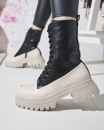 OUTLET Black and beige women's high bagger boots Susker- Footwear