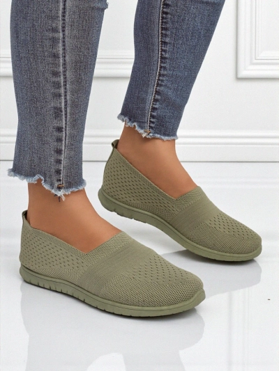 Gaia Verde Women's Moccasins – Comfortable Green Fabric Flat Shoes