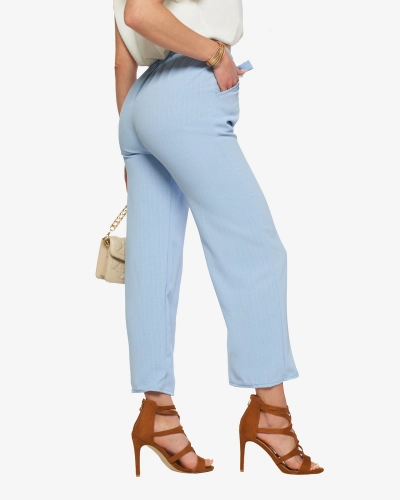 Blue women's wide fabric pants - Clothing