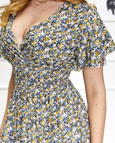 Women's floral midi dress in yellow and blue - Clothing
