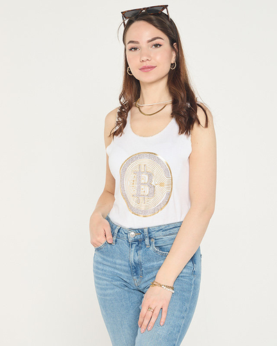 Women's top with gold print in white - Clothing