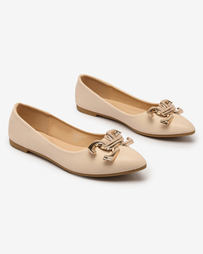 Royalfashion Beige women's pointed-toe ballerinas with embellishment on the nose Figgda