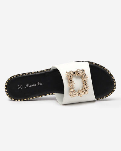 White elegant women's slippers with golden ornament Meriso - Footwear