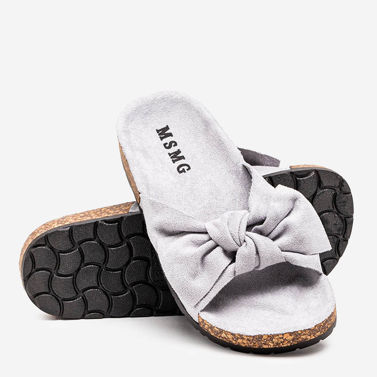 Gray women's slippers with a Sun and Fun bow - Footwear