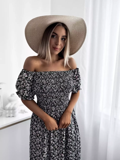 Black women's floral midi dress - Clothing