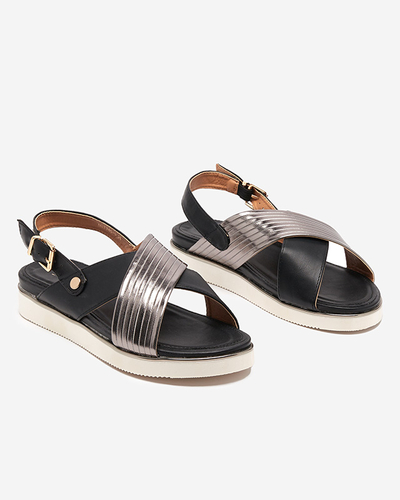 Melnas sieviešu sandales ar sudraba jostu Gerii- Shoes