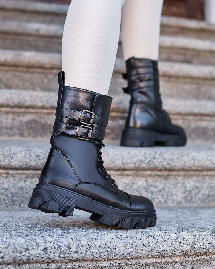 Royalfashion Eco leather women's bagger boots in black Faserti