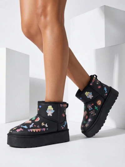 Royalfashion Īss sniega zābaka stila sieviešu zābaki ar Hanaga uzlīmēm