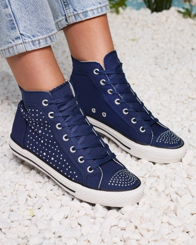 Темно-синие кроссовки с высоким верхом с цирконами Totulu- Footwear