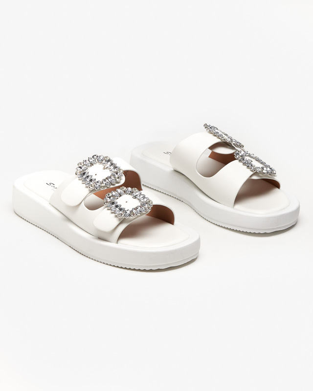 Белые женские шлепанцы со стразами Azazel