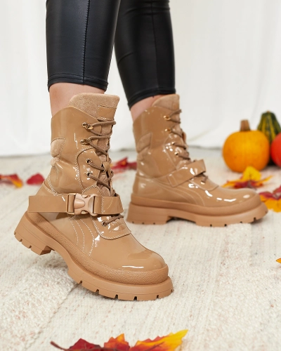 Royalfashion Women's lacquered boots in light brown Setogy