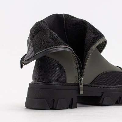 Dark green women's boots on a solid sole Rosidi - Footwear