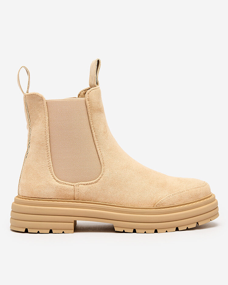 Royalfashion Бежевые женские сапоги с декоративным ремешком Loffdo