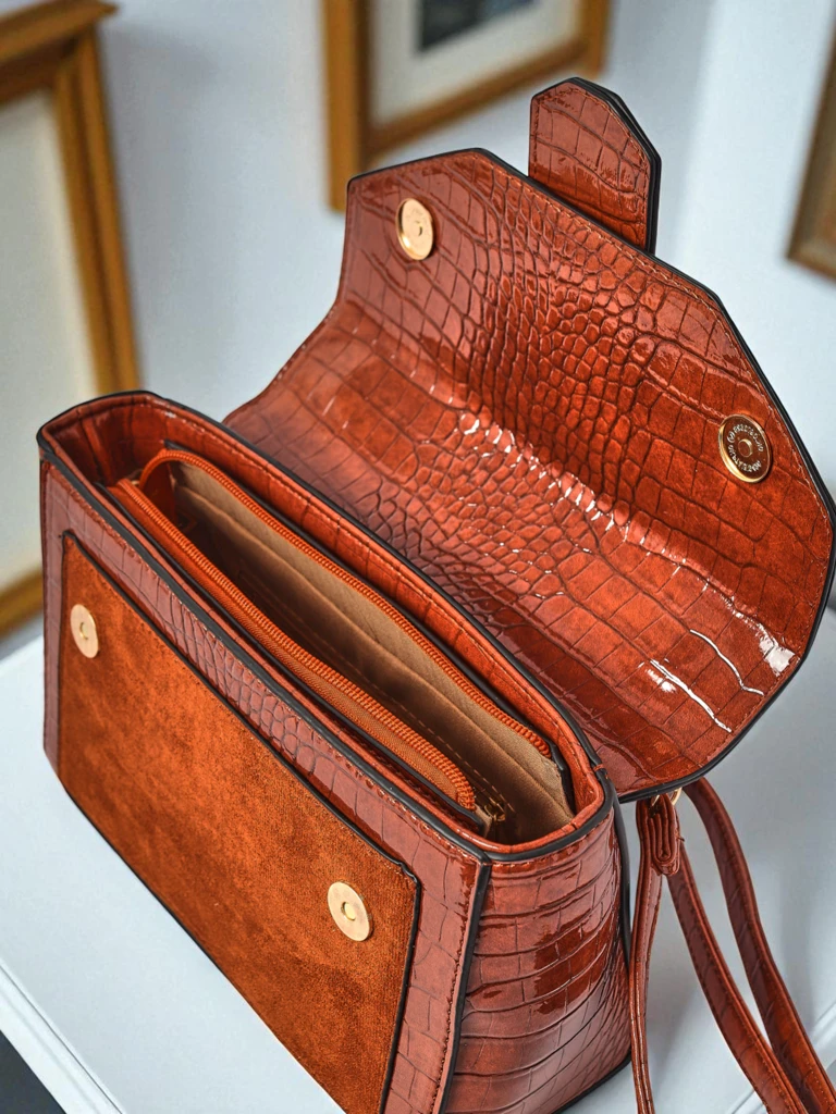 Hera Marrone women's handbag brown eco-leather suede shoulder retro