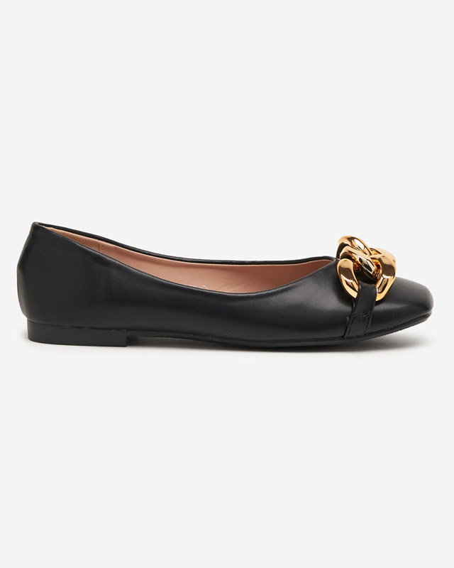 Black women's eco-leather ballerinas with golden gassi decoration - shoes