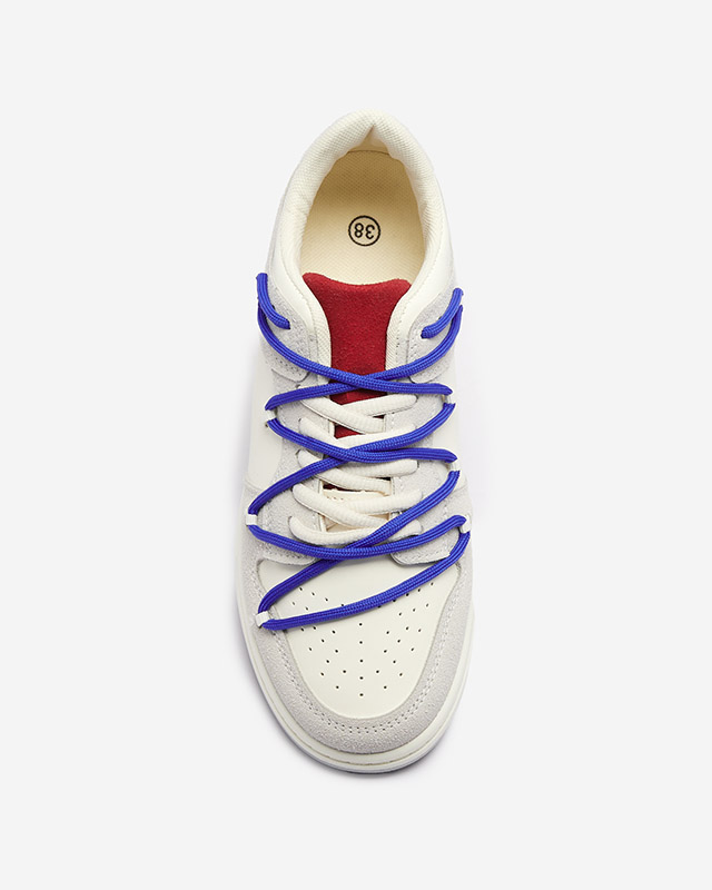 Balti pelēkas sieviešu sporta kedas ar tumši zilām aukliņām Olierinc - Apavi