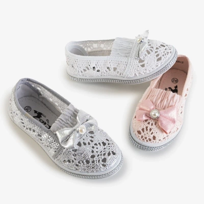 OUTLET Gray lace children's slip on with silver trim Ozana - Footwear