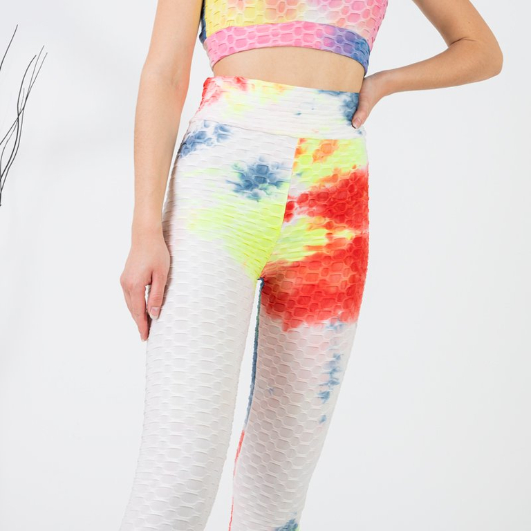 Цветные женские спортивные леггинсы в стиле tie dye
