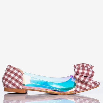 Pink plaid women's ballerinas with bow Carol - Footwear 1