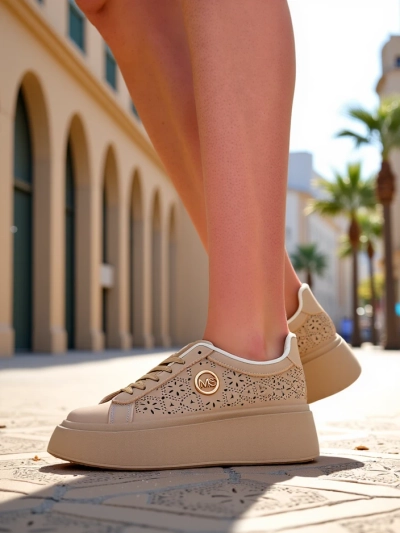 Women's platform sneakers Callista Royalfashion ecru eco-leather