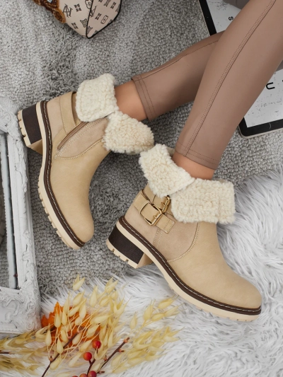 Botki damskie eko skórzane z kożuszkiem Kavira