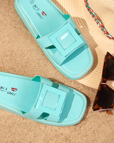 Women's mint slippers with Zegor ornament - Footwear