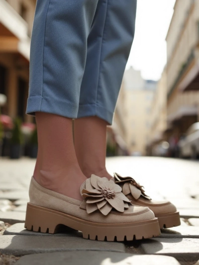 Royalfashion ekosuede sieviešu mokasīni ar Floverse ziedu