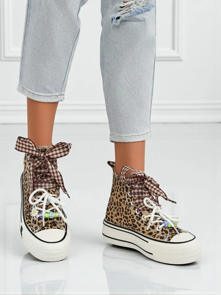 Women's Leonora Leo brown platform sneakers – Italian style, fabric