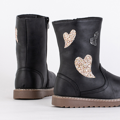 Black children's boots with hearts Herri- Footwear