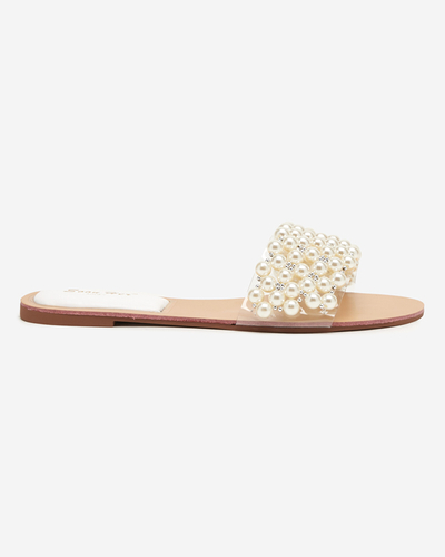 Women's white slippers with pearls Faldei. Footwear
