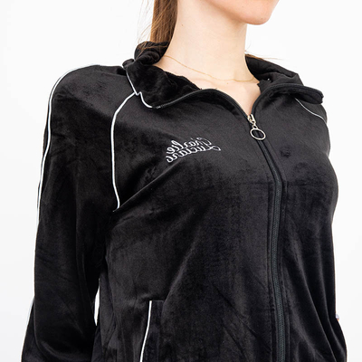 Velour black women's tracksuit set - Clothing