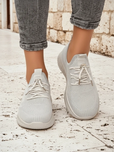 Aurelia Beige Royalfashion – Beige women's fabric laced sneakers