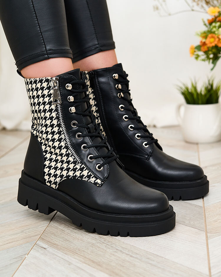 Royalfashion Черные женские сапоги со вставкой из пепита Zatafel