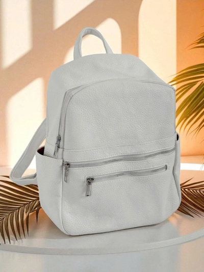AURELIA Grande Women's Woven Backpack – White Eco Leather Królewska Moda