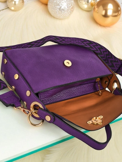 Hera Viola women's handbag, purple eco-leather with bee decoration