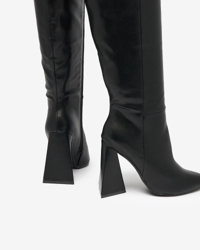 Royalfashion Черные женские сапоги на тройном каблуке Lebrabi