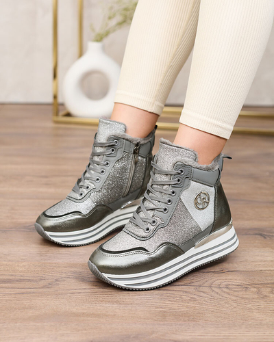 Royalfashion Sieviešu sportiskas pelēkas kedas ar spīdumiem Kawellas