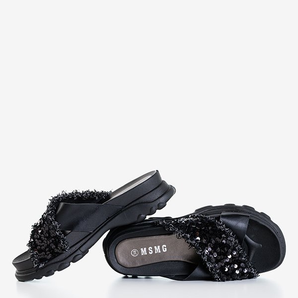 Black women's flip-flops with sequins Kobi - Footwear