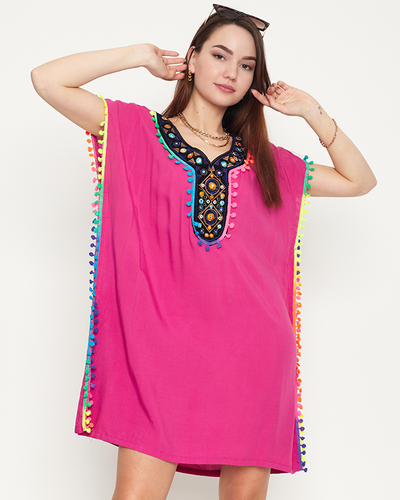 Ladies' purple summer beach tunic with fringes - Clothing