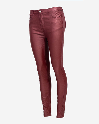 Maroon women's waxed pants- Clothing