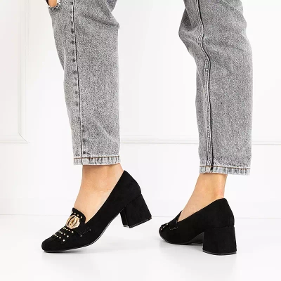 OUTLET Черные туфли-лодочки на столбе с декоративным верхом Nell-Shoes